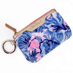 Lilly Pulitzer Shade Seekers ID Case Blue Pink Tropical Print Keychain